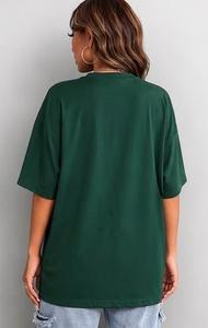 Camiseta Casual de Mujer, Cuello Redondo, Manga Corta, Corte Holgado, Color Verde, Tejido de Punto, Color Sólido, para Todas las Temporadas, Largo Regular - Product Image 4
