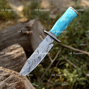UA Supplies High Quality Hand Forged Damascus Steel Fixed Blade Hunting <b>Knife</b> Dyed <b>Bone</b> <b>Handle</b> Drop Point Straight Edge DIY OEM - Product Image 5