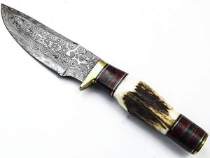 Couteau de chasse et de camping de haute qualité en acier Damas avec manche en cuir, lame de 5 pouces, tranchant, OEM - Product Image 4