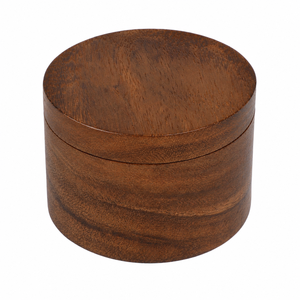 Custom Logo Acacia Wood Salt Cellar Round Wooden Salt <b>Box</b> with Magnetic Removable Lid OEM ODM Manufacturer - Product Image 4