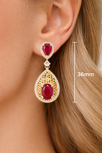 Pendientes de Lujo para Mujer, Chapados en Oro de 18K, con Rubíes en Forma de Gota y Detalles de Diamantes, Joyería para Boda - Product Image 4