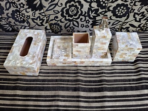 Luxury Mother of Pearl Resin Bathroom Accessories Set Handmade Resin Bath Set Soap Dispenser <b>Toothbrush</b> <b>Holder</b> Tray Tissue Box - Product Image 1