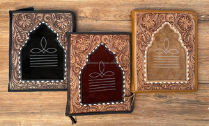 New Boot Stitch Hand <b>Tooled</b> Suede <b>Leather</b> Portfolio Organizer Cow <b>Leather</b> Ring Binder Presentation Folder with Pockets for Card - Product Image 4