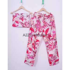 ชุดนอนผ้าฝ้าย 100% สำหรับผู้หญิง ลายดอกไม้พิมพ์ดิจิทัล ชุดเจ้าสาว ชุดเพื่อนเจ้าสาว เอวยางยืด แขนยาว - Product Image 4