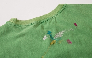 T-shirt vert surdimensionné à manches courtes avec motif peint à la main, col rond, décontracté, en coton tricoté pour homme - Product Image 4