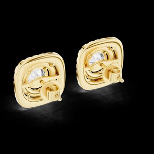 Boucles d'oreilles clous carrées en argent sterling 925 plaqué argent, serties de moissanite et de diamants de laboratoire faits à la main, style halo - Product Image 3