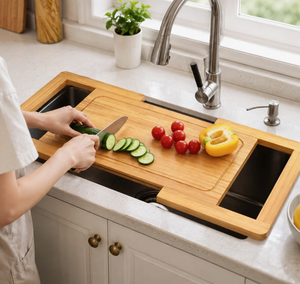 Tabla de cortar de bambú con bandeja rectangular multifuncional para cocina, para cortar frutas y carne - Product Image 6