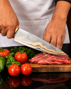 Couteau de chef professionnel LEGACY BLADES en acier damas cuivré, manche en bois d'olivier, forgé à la main, ambidextre, couteau de cuisine moderne - Product Image 3