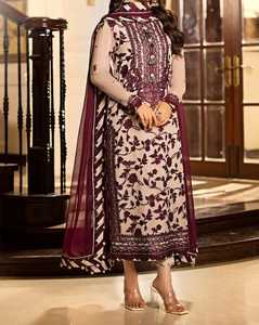 Ensemble shalwar kameez 3 pièces en chiffon traditionnel de haute qualité pour femmes, avec châle brodé pour mariage et fête - Product Image 1