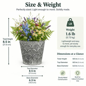 Rustic <b>Zinc</b> Alloy <b>Planter</b> Vase with Fan Pattern Wildflower Arrangement Tabletop Décor Handmade for Home Hotel Decor - Product Image 3