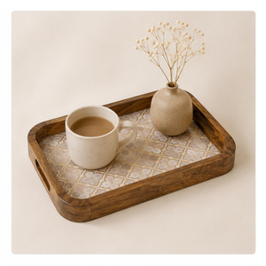 Juego de bandejas de servir de madera de mango artesanales de primera calidad, bandejas decorativas con estampado de esmalte tradicional para mesa de café, decoración del hogar - Product Image 2