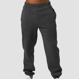 Pantalon de jogging en molleton gris foncé pour homme, taille élastique, décontracté, avec poches latérales, tricoté mi-lourd, pour l'automne - Product Image 1