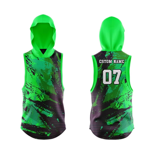 Tenue de football 7v7 Green Splash, maillot sans manches à capuche, short assorti, graphisme sublimé, kit d'équipe personnalisé - Product Image 4
