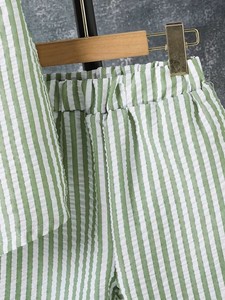 Ensemble 2 pièces pour grands garçons, chemise décontractée en coton rayé froissé style bulle, nouvelle collection printemps/été, manches courtes - Product Image 2