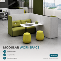 Module de bureau modulaire semi-fermé en tissu, avec panneaux de séparation incurvés, canapé, table et tabourets, mobilier de bureau collaboratif
