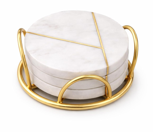 Premium <b>Marble</b> <b>Coaster</b> Brass Holder Stand Table Accessory for Beverage <b>Marble</b> <b>Coaster</b> Hot Sale - Product Image 1