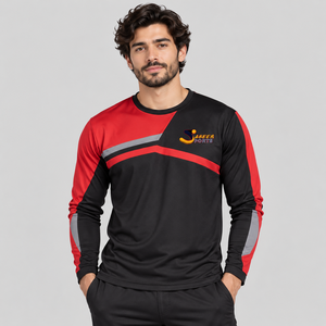 Camiseta Deportiva de Manga Larga para Hombre, Última Llegada, Negra, Roja, Gris, Secado Rápido, Cuello Redondo, Corte Regular, Diseño Estampado - Product Image 1