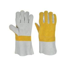 Leather Welding <b>Gloves</b> Cotton Liner Straight Thumb Molten Metal Splash Resistant TIG Use Orange Yellow Color - Product Image 4