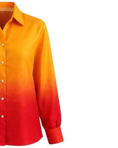 เสื้อเชิ้ตผู้หญิงแขนยาวสีเหลืองซันเซ็ทไล่เฉดสีแดงแบบกระดุมหน้า สไตล์ลำลองสำหรับใส่ทำงาน ผู้ผลิตเสื้อผ้าแบบ OEM สั่งทำได้ - Product Image 4