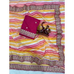 Beautiful Embroidery Work Lace Border Saree for Parties and <b>Proms</b> - Product Image 4