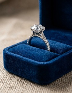 Bague de fiançailles en or massif 10K avec diamant rond de 3 carats, sertie de 6 griffes, pavé cathédrale, diamant de laboratoire IGI, bague de mariée personnalisée - Product Image 4