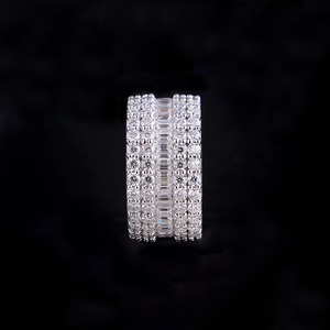 Emerald & Round Cut Moissanite Diamond <b>Eternity</b> Wedding Band 925 Sterling <b>Silver</b> Iced Out Champion <b>Ring</b> Hip Hop Trendy Jewelry - Product Image 3