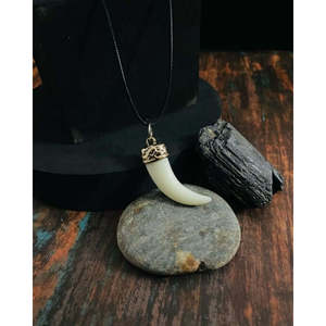 Number <b>Opal</b> <b>Pendant</b> Necklace for Men-Gold Ivory Dangle with Black Adjustable Lobster Claw - Product Image 6