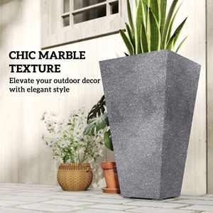 Ensemble de 3 jardinières coniques grises de 28 pouces de hauteur, pots à fleurs en plastique avec finition marbrée et trous de drainage, accessoires de jardin empilables - Product Image 5