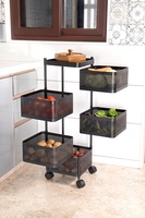 Chariot de rangement de cuisine pliable de luxe à 5 niveaux, panier perforé, chariot alimentaire, finition mate, revêtement en poudre MS, roulettes en caoutchouc