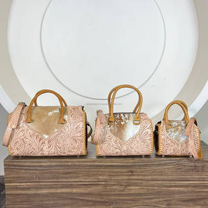 Latest Design Factory Direct <b>Tooled</b> Cowhide <b>Leather</b> Western Speedy Bag Floral Handcrafted Lady Women's Shoulder Speedy Handbags - Product Image 3