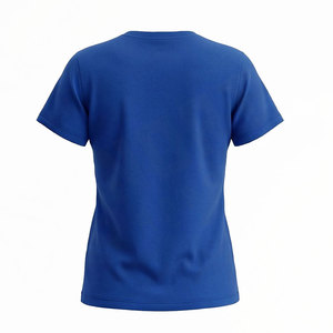 Camiseta de algodón de manga corta con cuello redondo azul liso para mujer, ajuste regular, tejido transpirable, estilo casual - Product Image 2