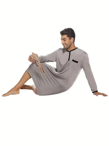 Chemises de nuit thermiques pour hommes, douces et luxueuses, 100% coton, col en V, design bicolore, vêtements de maison, fabriquées au Bangladesh - Product Image 6