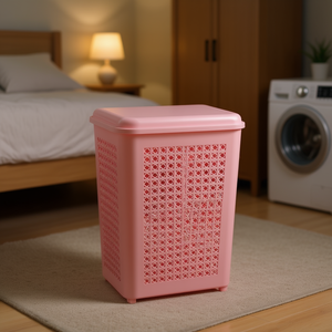 Cesto per Bucato Quadrato Rosa 50 L con Coperchio per Conservazione Vestiti - Product Image 3