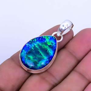 Pendentif en argent 925 avec opale australienne triple, forme poire, fait main, bijoux bohèmes, collier en opale naturelle pour femme - Product Image 5