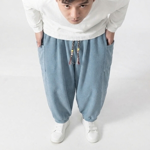 Pantalones de chándal anchos de algodón grueso con cordón para hombre, estilo urbano, holgados, informales, al por mayor - Product Image 4
