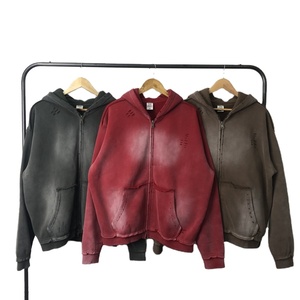 400 GSM lavado ácido desgastado Zip-Up sudaderas con capucha para Hombres estilo pesado grueso suave cálido Casual Streetwear capas sudadera - Product Image 5