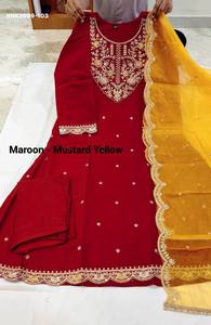 Collection de Kurti-Pant-Dupatta en soie romaine de qualité supérieure avec broderie Zari et Resham Dhaga, fournisseur de Surat. - Product Image 3