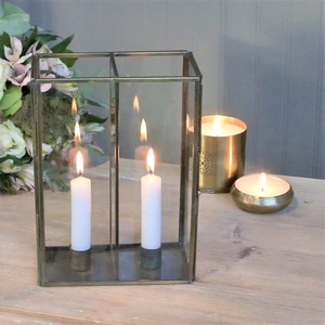 Lanterne porte-bougie double en verre artisanal de style vintage pour la maison et les mariages, décorations de table - Product Image 1