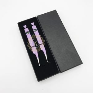 Pince à cils en acier inoxydable à poignée diamantée durable, revêtement de papier violet à 90 degrés, pointe argentée - Product Image 4