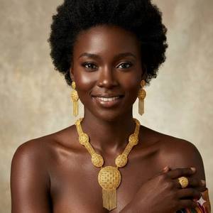 Ensemble de colliers en cuivre plaqué or 24 carats de qualité supérieure, 4 pièces, bijoux pour femmes, design élégant, festivals, fête, mariage, cadeau - Product Image 2