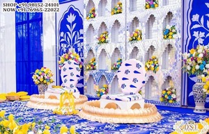 Décoration de cérémonie de mariage sud-indienne Pithi, thème Grand Jardin Lotus, aménagement de cérémonie Haldi, décoration d'événement Haldi traditionnel, New York - Product Image 5