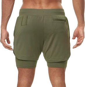 Custom Logo Men's Double <b>Layer</b> Printed Spandex/Cotton Sports Athletic Workout Running Gym Shorts Breathable Drawstring Closure - Product Image 3
