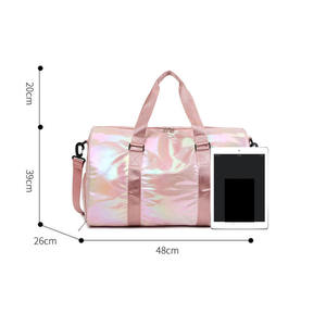 Waterproof High Quality Mermaid Pearlescent Gradient <b>Overnight</b> Duffle Tote Hand Gym Travel <b>Bag</b> Zipper Closure Side Shoe Pocket - Product Image 5