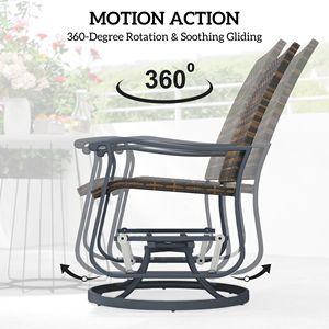 Set di 2 Sedie a Dondolo da Esterno con Schienale Alto, Marrone, in Vimini e Rattan con Telaio in Acciaio, Comode Sedie da Giardino - Product Image 4