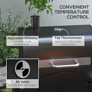 Black Charcoal <b>BBQ</b> <b>Grill</b> Adjustable Height Folding Shelves Thermometer Wheels Porcelain Steel Rotisserie for Smoked Barbeque - Product Image 5