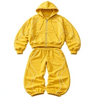 Survêtement d'hiver 100 % coton pour hommes, impression en relief, streetwear, marque privée, faible MOQ, USA, vente en gros OEM