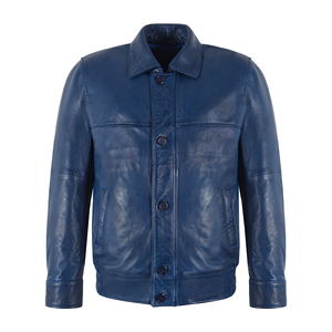 Men’s Genuine Lambskin Napa <b>Leather</b> Bomber <b>Jacket</b> Classic Collar Button Front <b>Retro</b> Blouson Casual <b>Leather</b> <b>Jacket</b> Custom Logo - Product Image 1