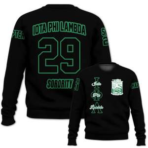 Sudadera Universitaria Personalizada Iota Phi Lambda, Negra y Verde Esmeralda, con el Escudo de la Hermandad Griega, Desde 1929, para Mujer - Product Image 4