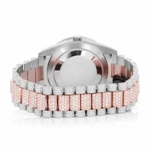 Montre de jour Moissanite Iced Out bicolore or rose et argent, style diamant de luxe, Hip Hop - Product Image 3