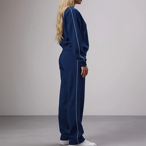 2025 Custom Lightweight Women's Sports <b>Tracksuit</b> Quick Dry Breathable Zip Jacket Wide Leg Pants Contrast Piping Training Spring - Product Image 3